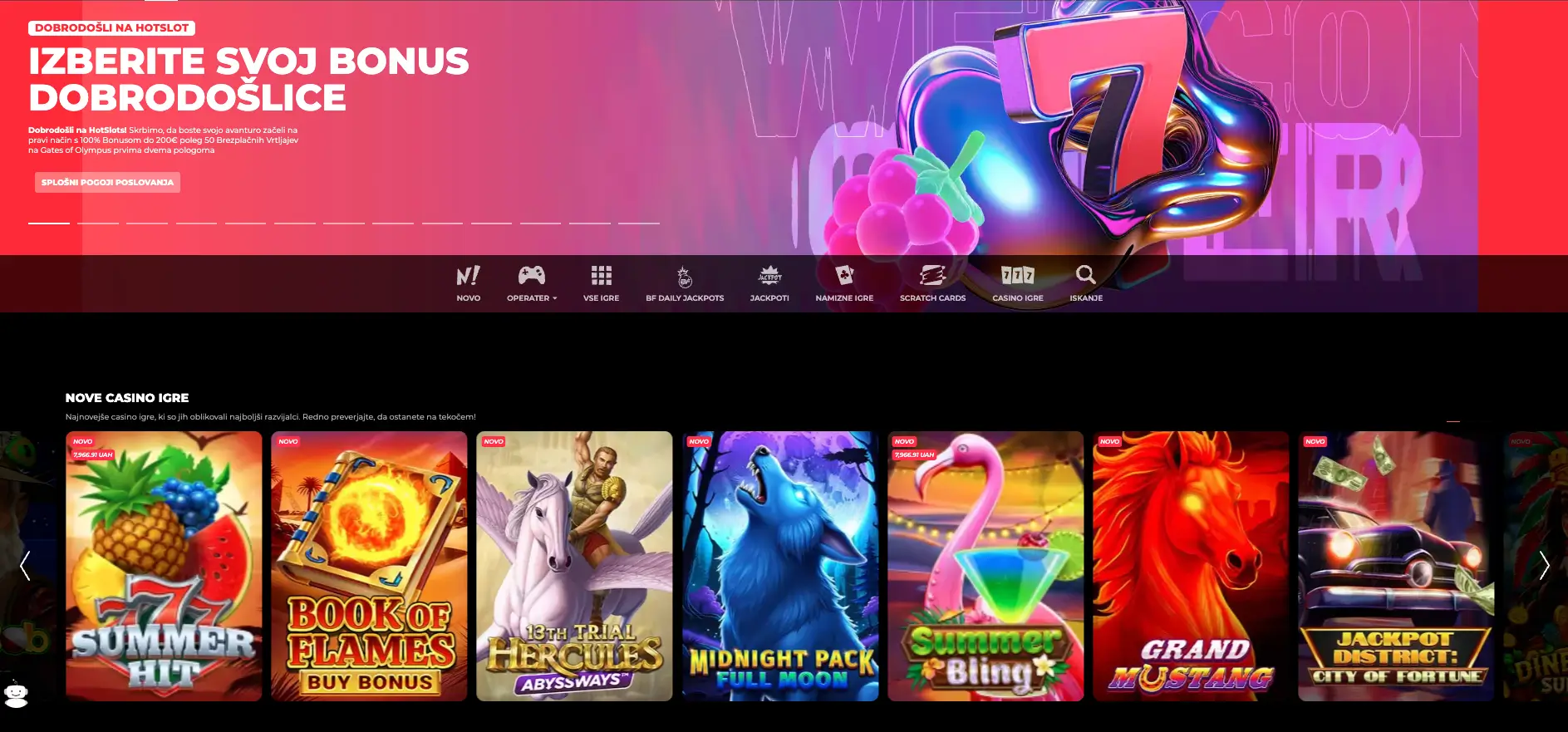 Hotslots dobrodošel bonus za Slovenijo in najboljše casino igre